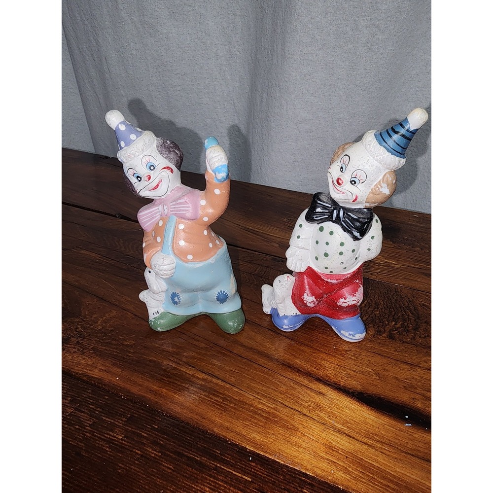 Set of Two‎ Clowns with pets vintage Porcelain Figurines